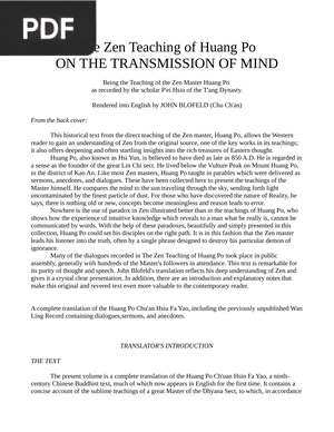 The Zen Teaching of Huang Po On the Transmission of Mind
