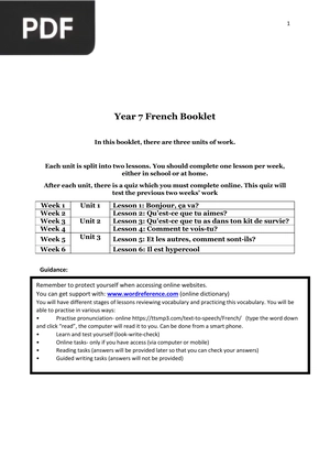 Year 7 French Booklet